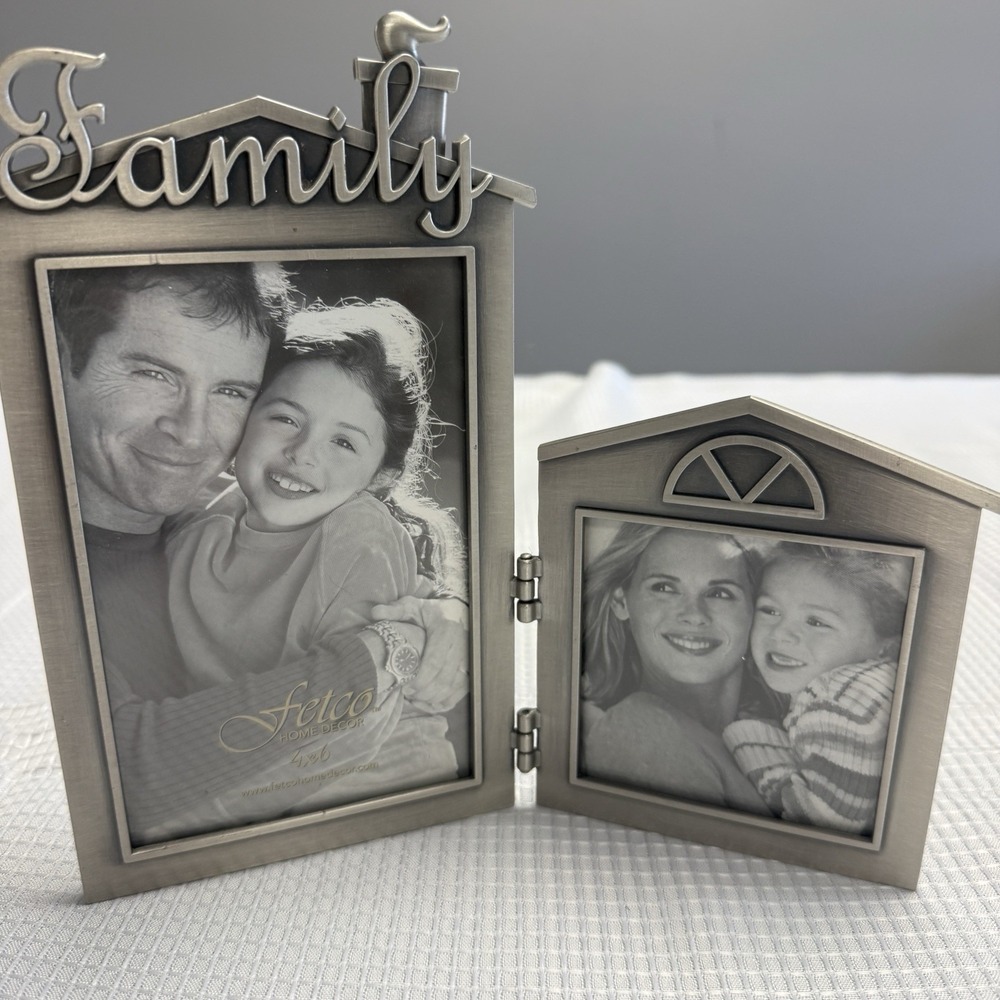 Fetco Family Silver 3D Collage Picture Frame Holds 2 Photos 4x6 3.5x3.5 New